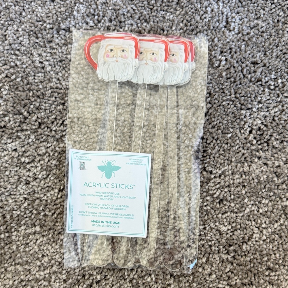 Santa cup Acrylic Drink Stirrers - Set of 4